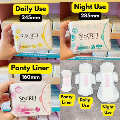 【SISCRET】Anti-Bacterial & Cooling Sensation Sanitary Pads DAY/ NIGHT/ PANTY LINER